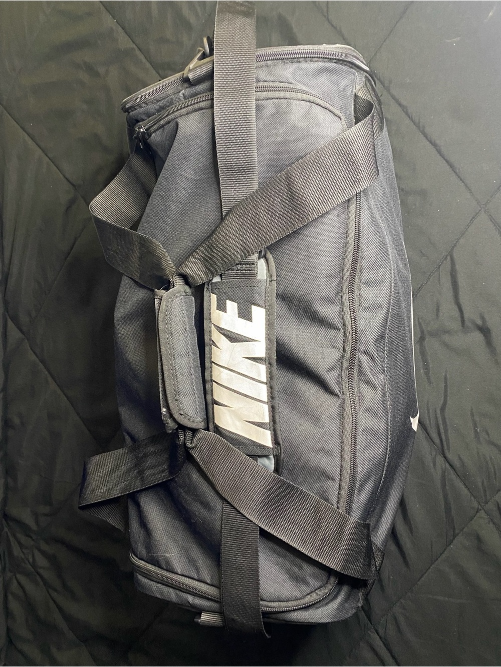 Nike Black Duffel Bag with Bold White Logo Medium (60L)